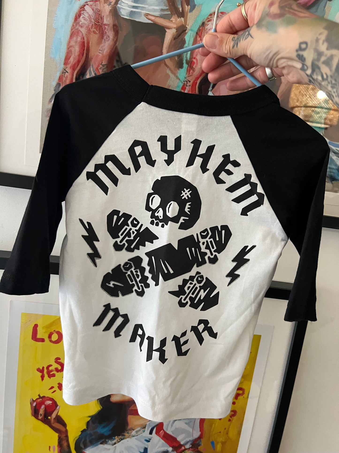 Seconds sale item, mayhem maker kids raglan. Age 2