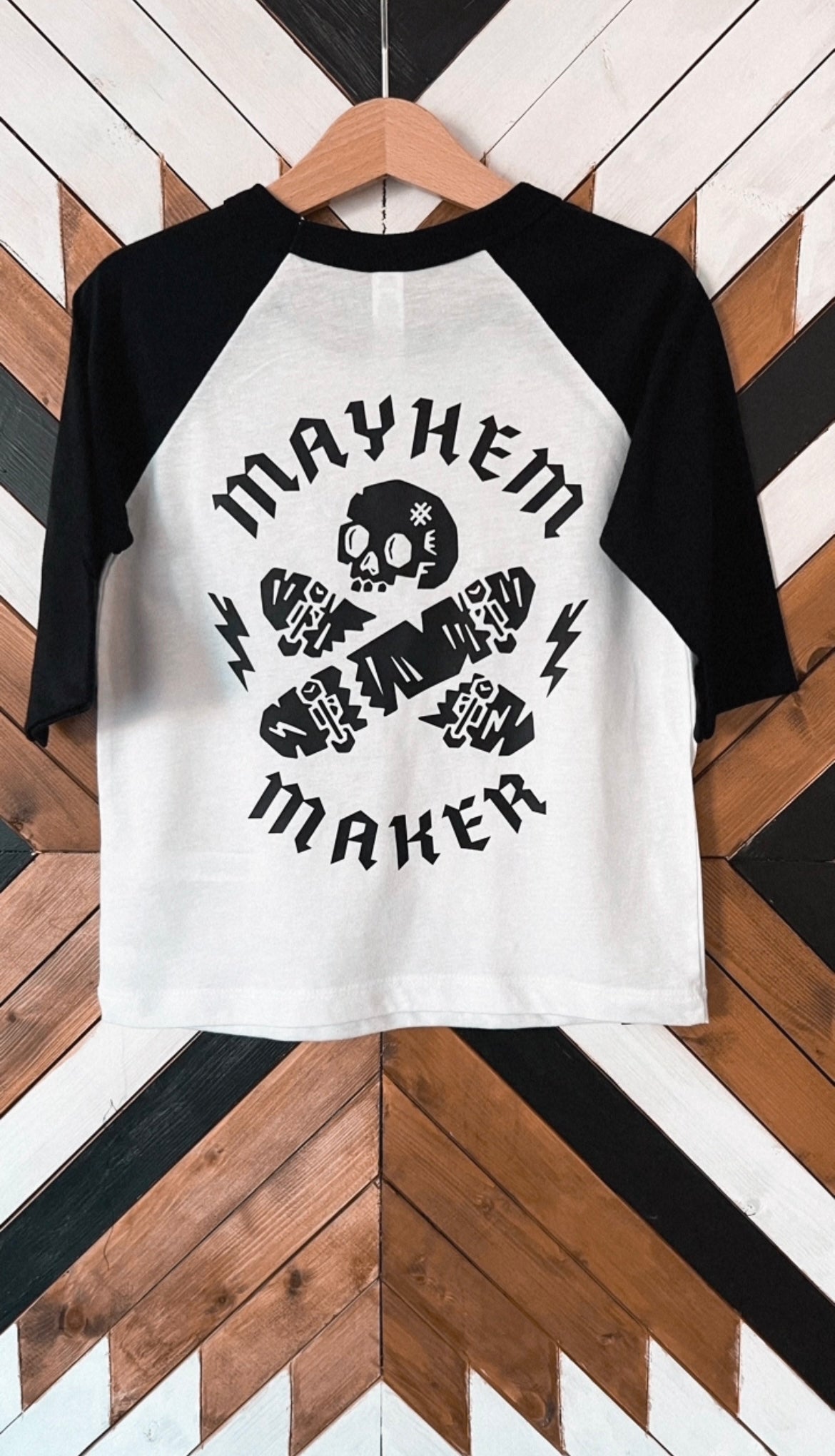 Mayhem Maker Black And White Raglan