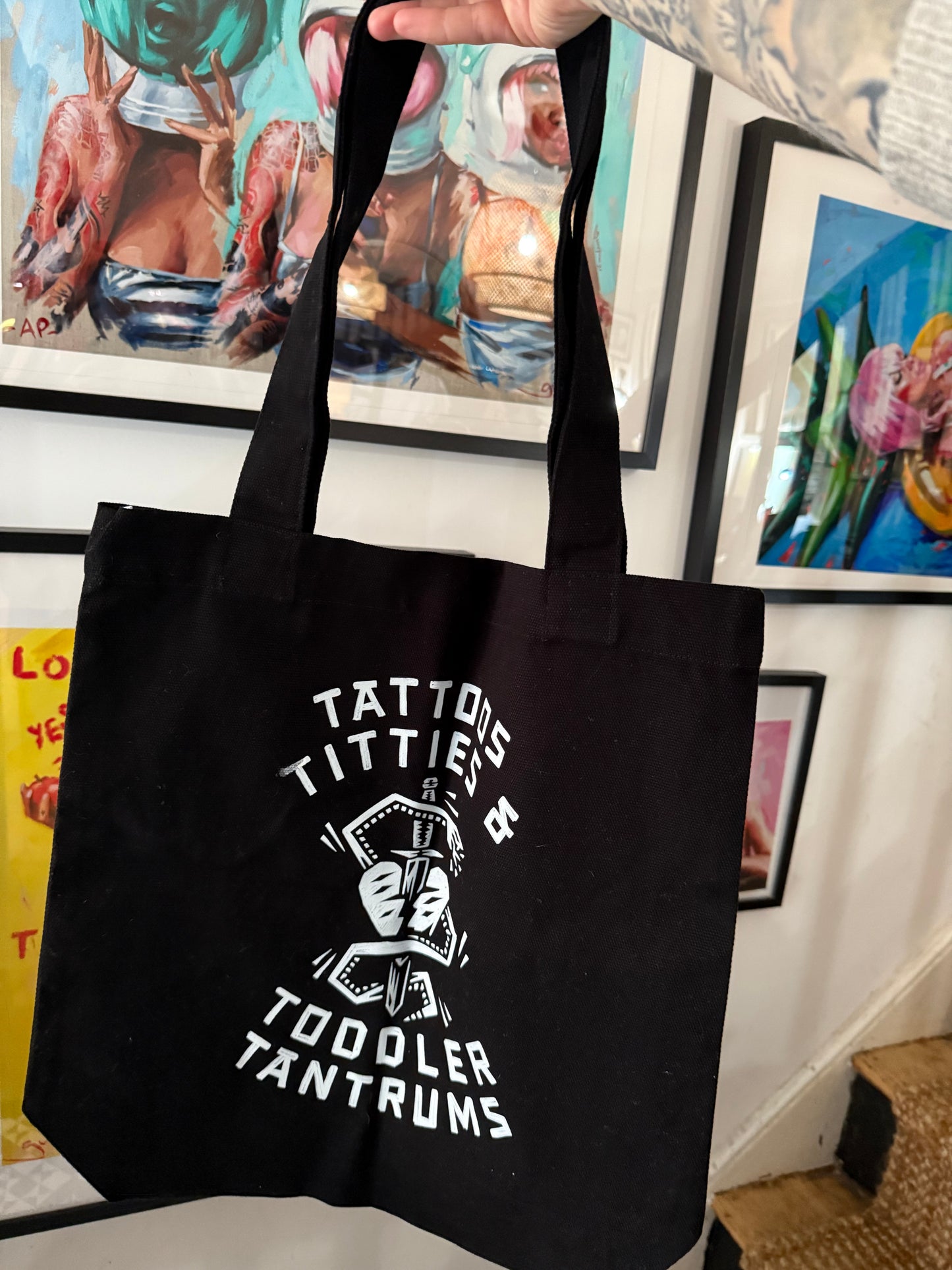 Seconds sale tattoos titties and toddler tantrums tote.