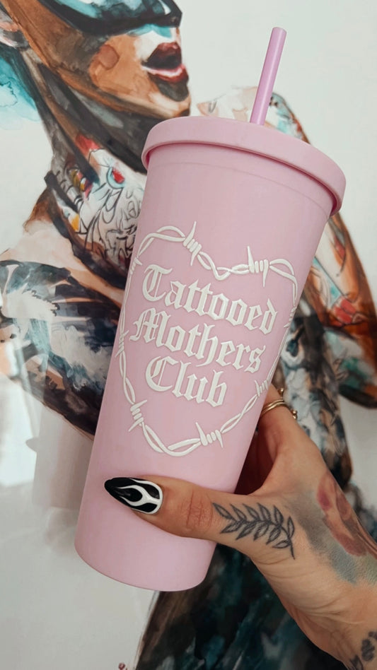 Tattooed Mothers Club Barbwire Cold Cup white on pink