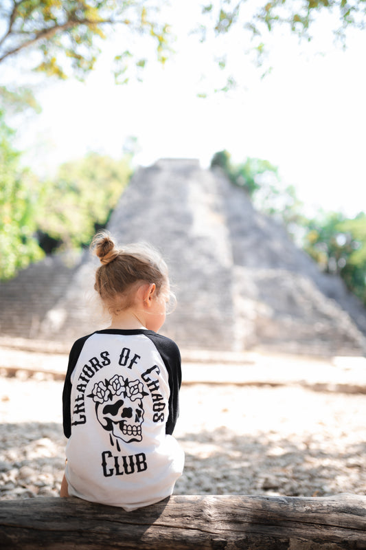 Creators Of Chaos Black And White Raglan