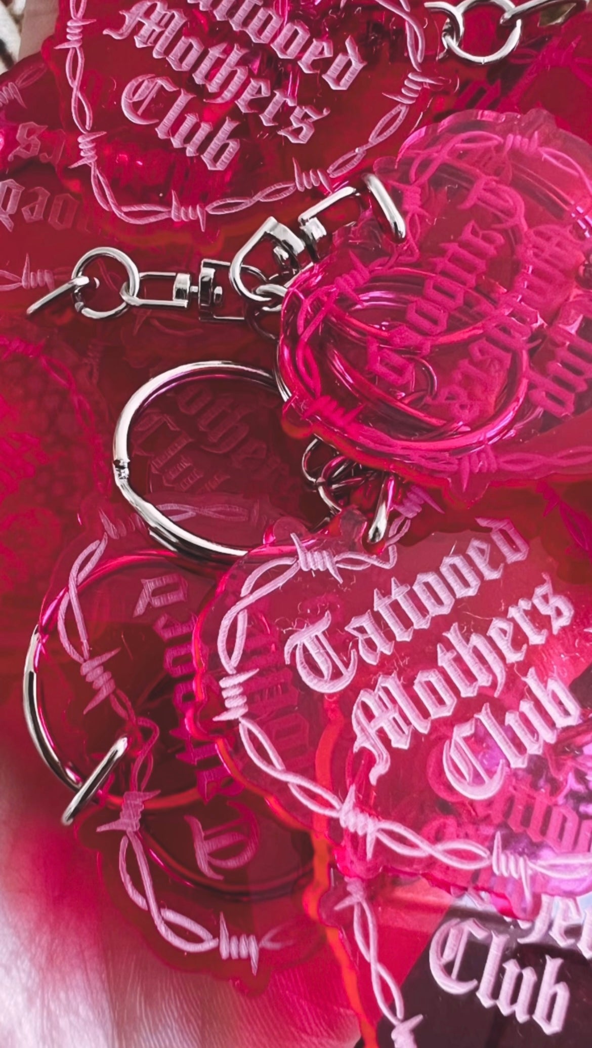 Neon Pink Barbwire Keyring.