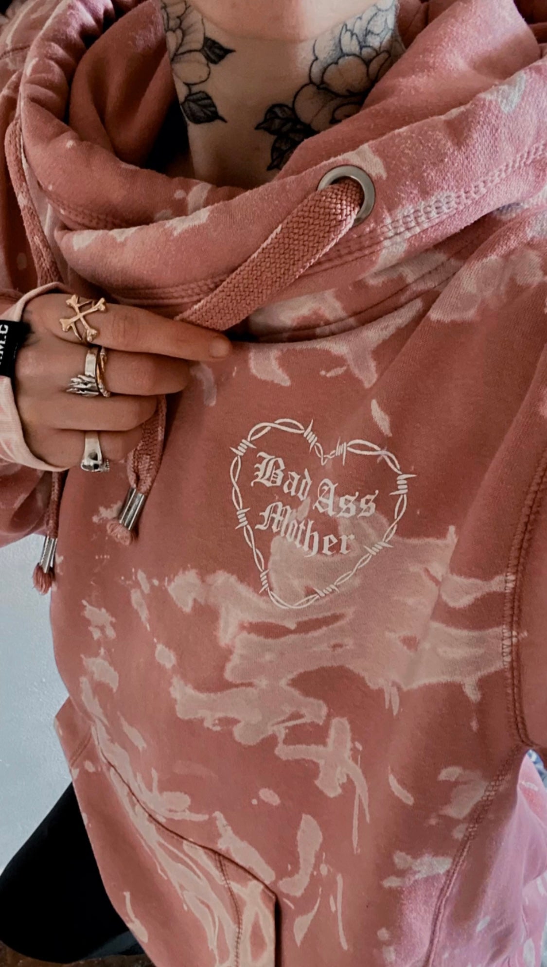 Bleach Wash Collection Pink Bad Ass Mother Hoodie