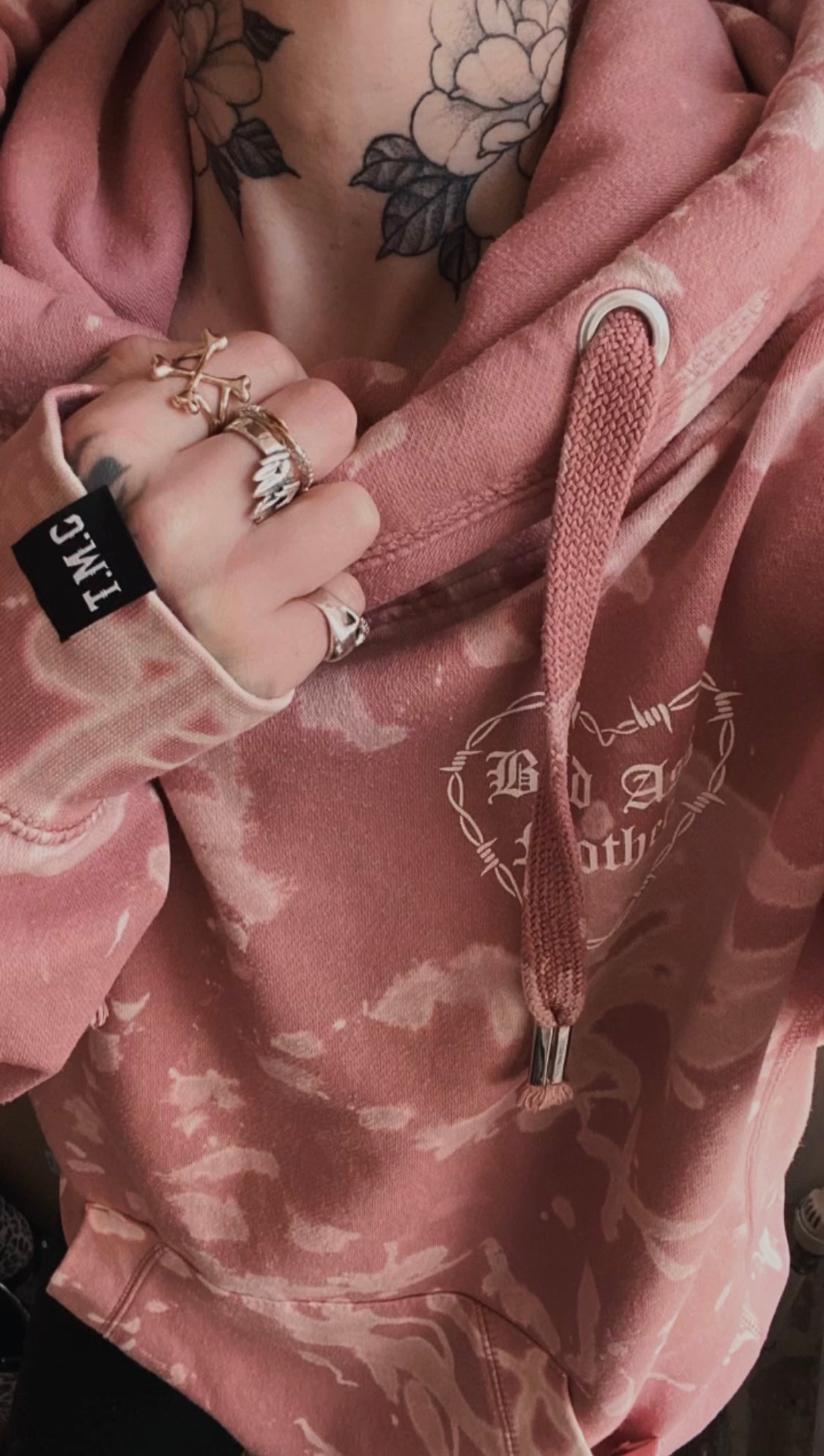 Bleach Wash Collection Pink Bad Ass Mother Hoodie