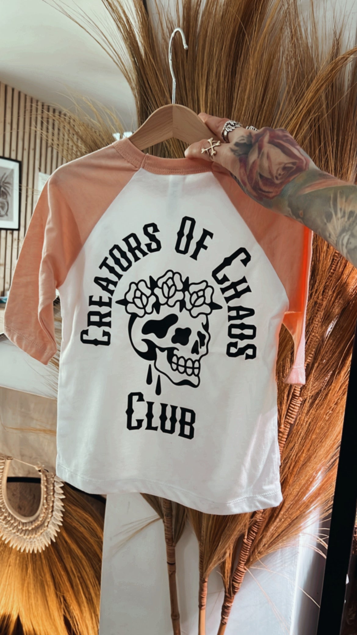 Creators Of Chaos Pink And White Raglan