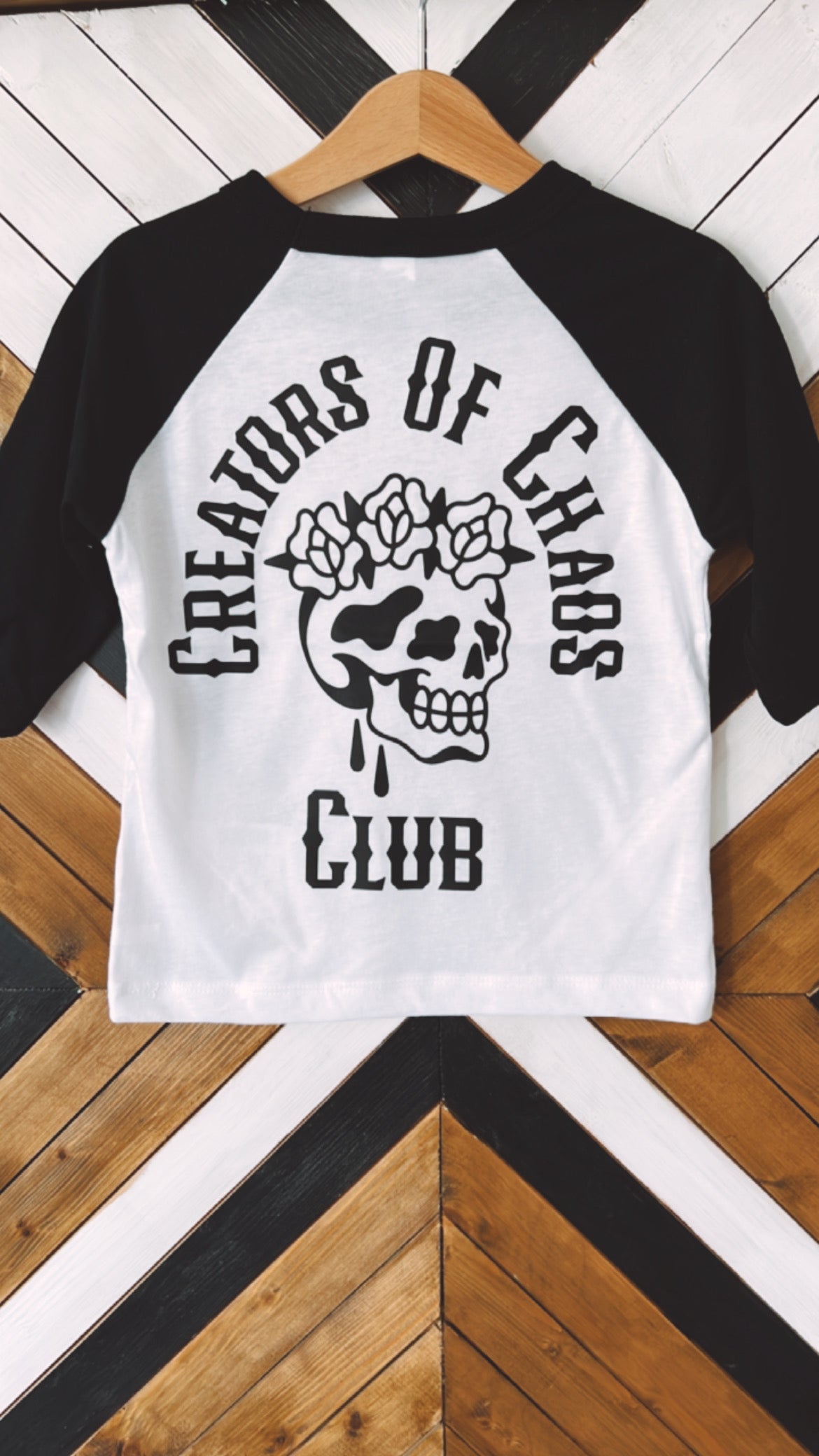 Creators Of Chaos Black And White Raglan